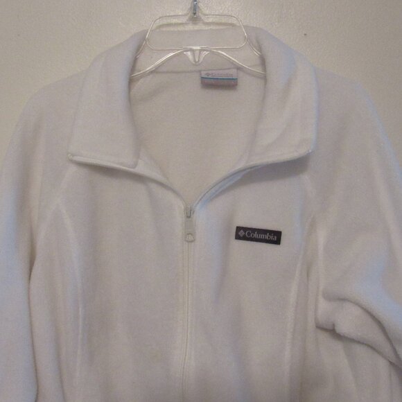 Columbia Fleece Jacket Women's Size Large White Zippered Pockets Full Zip Cozy - Picture 1 of 8
